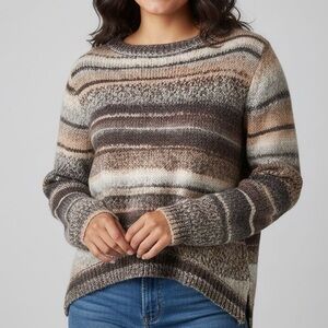 M Rena Brown Neutral Striped Wool Alpaca Blend Fuzzy Cozy Knit Sweater Large
